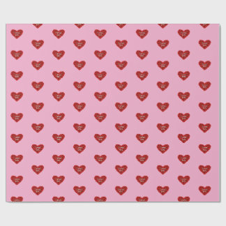 Rött hjärta på rosa bakgrund Inpackningspapper kär Presentpapper