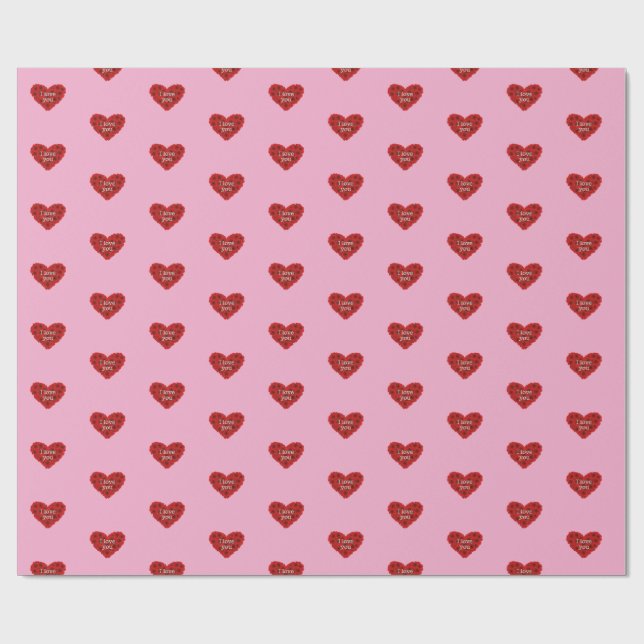 Rött hjärta på rosa bakgrund Inpackningspapper kär Presentpapper (Platt)