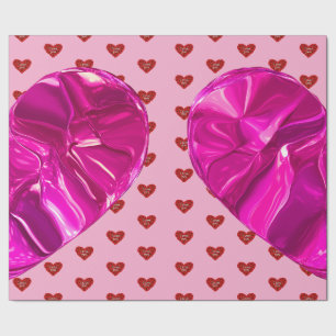 Rött hjärta på rosa bakgrund Inpackningspapper kär Presentpapper