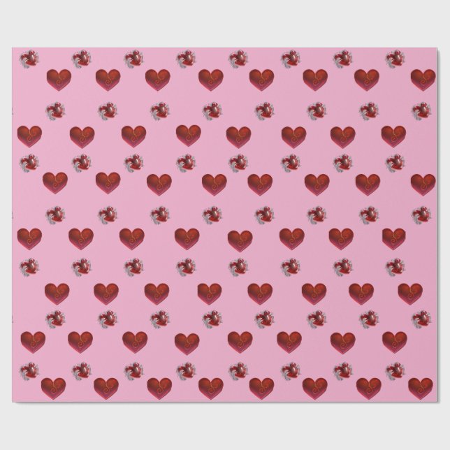 Rött hjärta på rosa bakgrund Presentpapper kärlek (Platt)