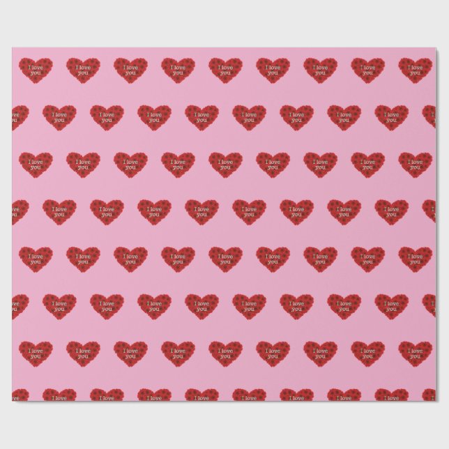 Rött hjärta på rosa bakgrund Presentpapper kärlek (Platt)