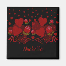 Rött hjärta, röd ros för Alla hjärtans dag Magnet