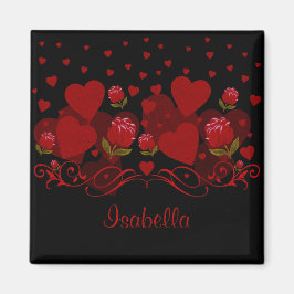 Rött hjärta, röd ros för Alla hjärtans dag Magnet