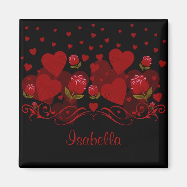 Rött hjärta, röd ros för Alla hjärtans dag Magnet (Framsidan)