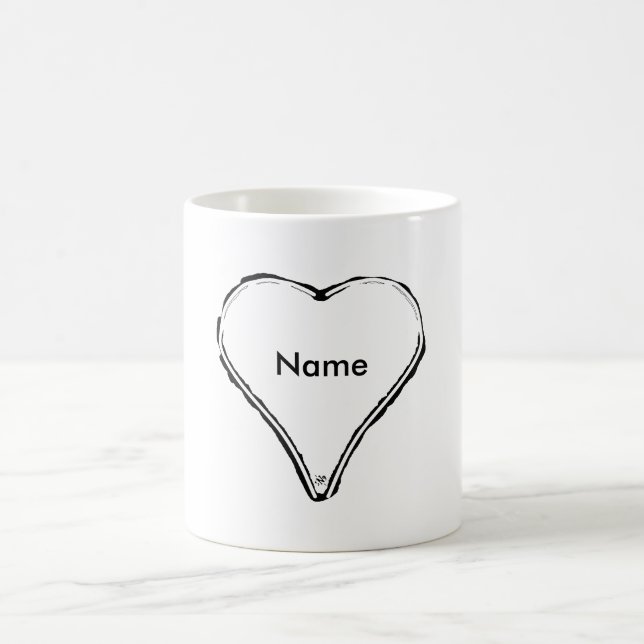 Rött hjärta som väntar på ett namn kaffemugg (Center)