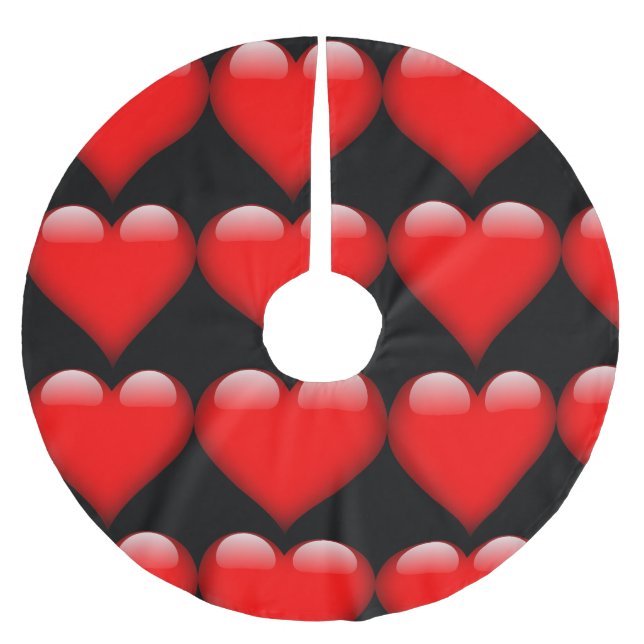 Rött hjärta trendig kärlek bröllop julgransmatta borstad polyester (Framsidan)