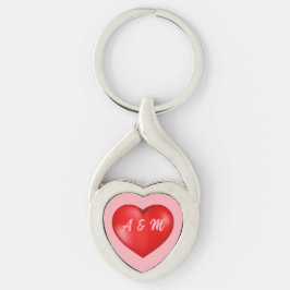 Rött hjärta Valentines day personlig Twisted Heart Silverfärgad Nyckelring