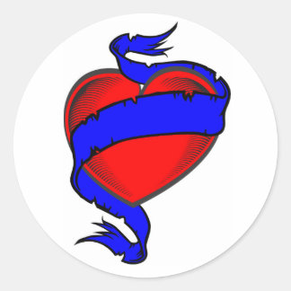 rött hjärtaband runt klistermärke