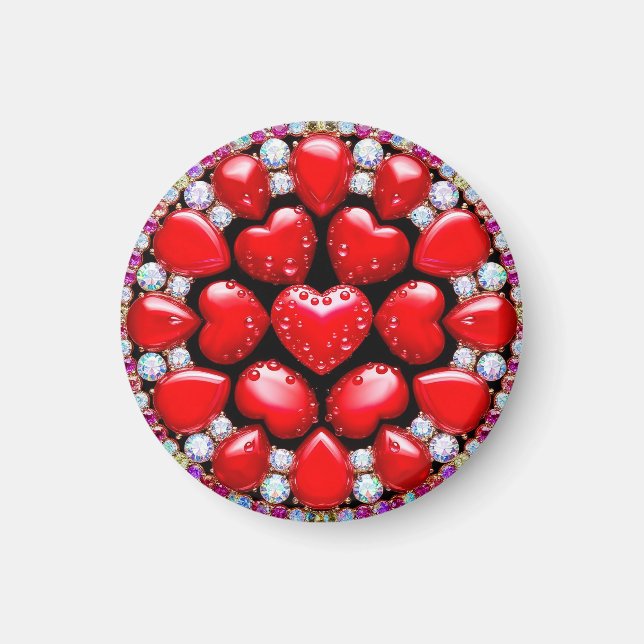 Rött hjärtesmyckescirkel magnet (Framsidan)