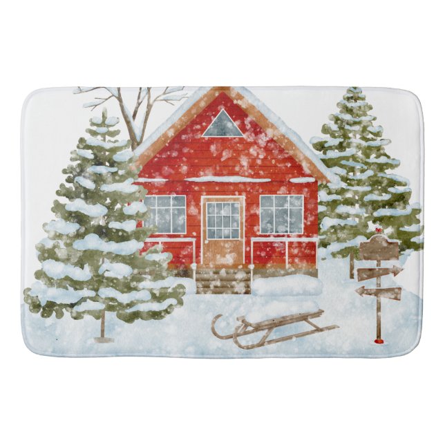 Rött hus för vinterlandskap badrumsmatta (Framsidan)