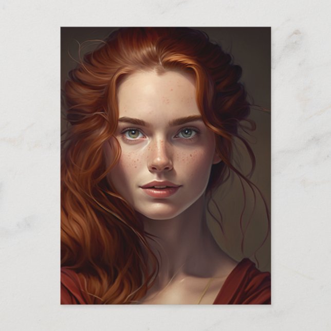 Rött huvud med Freckles vackra kvinna Vykort (Framsida)