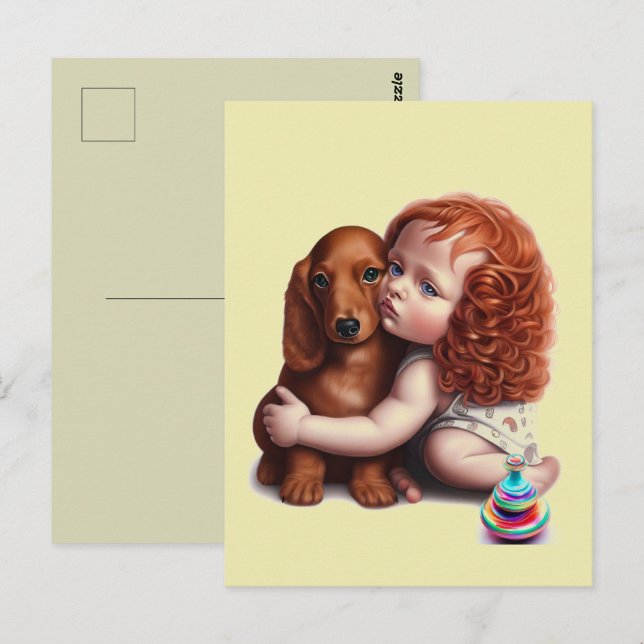 Rött huvud-småbarn-huggningskort Dachshund-vykort Vykort (Fram/baksida)