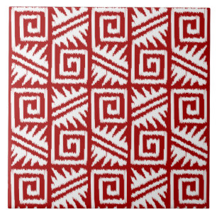 Rött Ikat Aztec mönster - mörk - och vit Kakelplatta