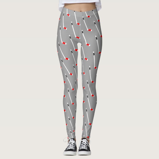 Rött ishockeypinnemönster leggings (Framsida)