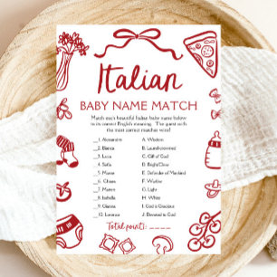 Rött italienskt barnnamnsmatchande babyshowspel inbjudningar