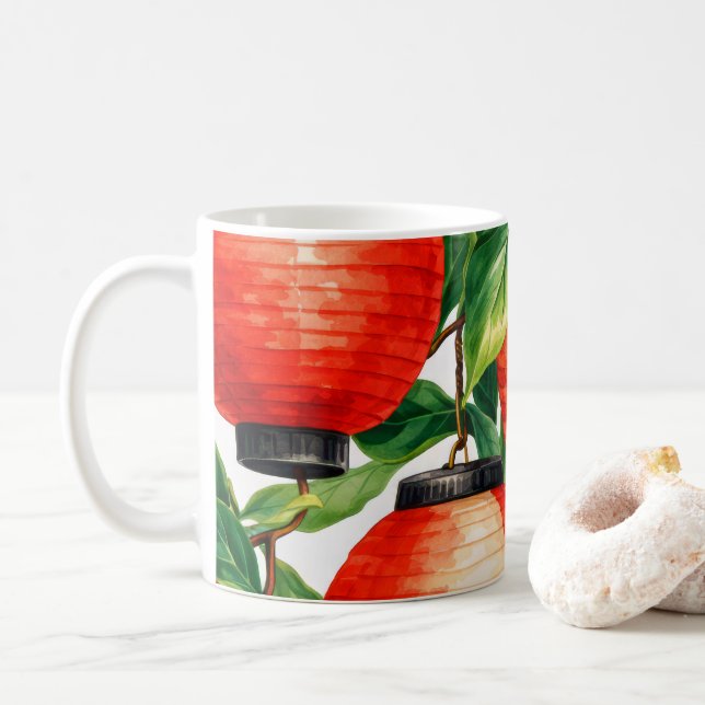 Rött japanskt lyktblad kaffemugg (Med munk)