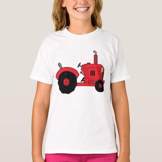 Rött jordbrukstraktorfordon t shirt (Framsida)