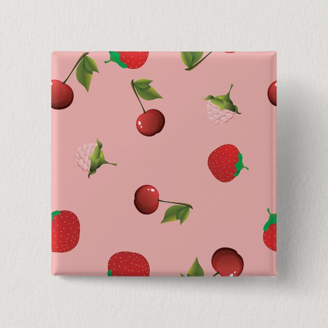 Rött jordgubbs- och körsbärsmönster Rosa frukt Knapp (Framsida)