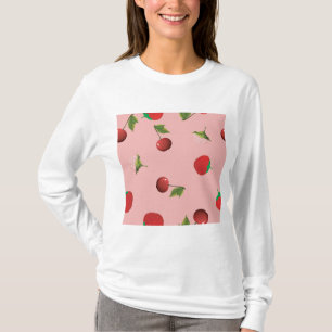 Rött jordgubbs- och körsbärsmönster Rosa frukt T Shirt