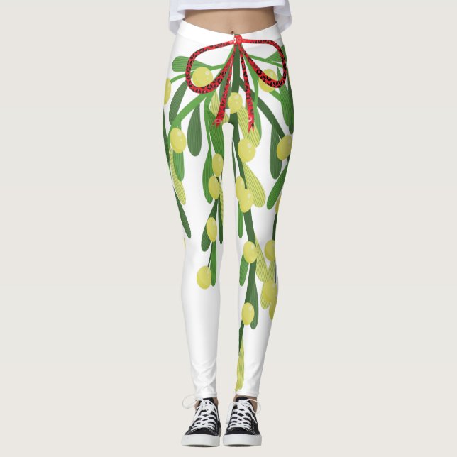 rött julafton mistletolegeringar leggings (Framsida)