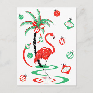 Rött julflamingo Baubles-vykort porträtt Helg Vykort