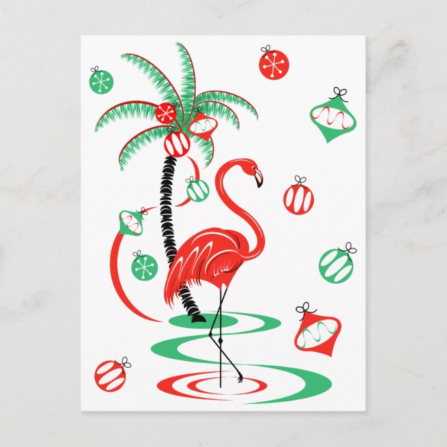 Rött julflamingo Baubles-vykort porträtt Helg Vykort (Framsida)