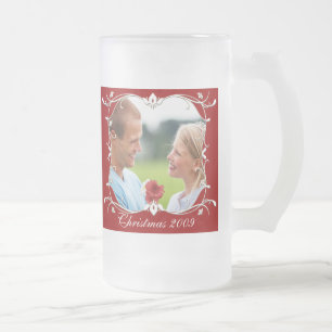 Rött julfoto Frosted Mugg med Grönt Gräns