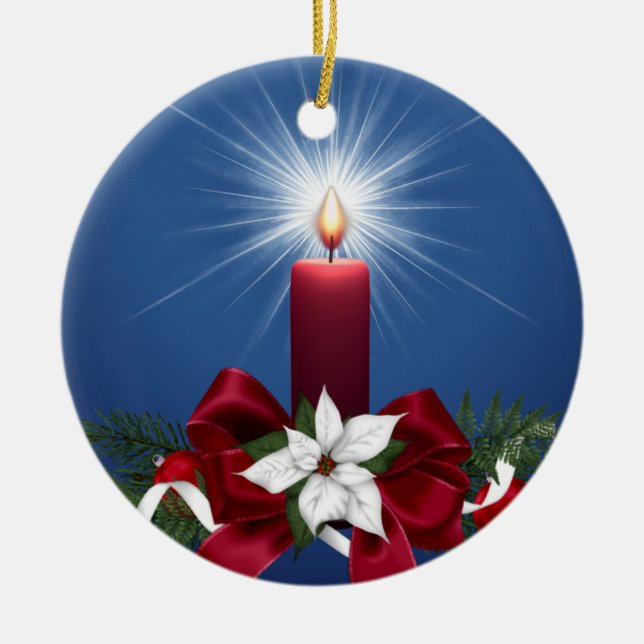 Rött julhelgdagstearinljus julgransprydnad keramik (Framsidan)
