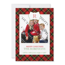 Rött julklapp - monogram - fotokort