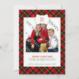 Rött julklapp - monogram - fotokort julkort