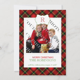 Rött julklapp - monogram - fotokort julkort