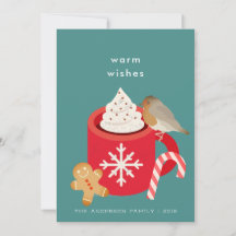 Rött julkort för Mugg och Robin-Helgdag