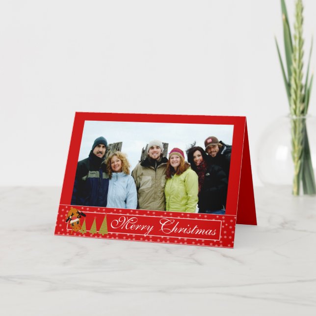 Rött julkort, lustigt Reindeer Helgdag Card Helgkort (Framsida)