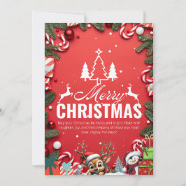 Rött julkort med ren Joy Inbjudningar