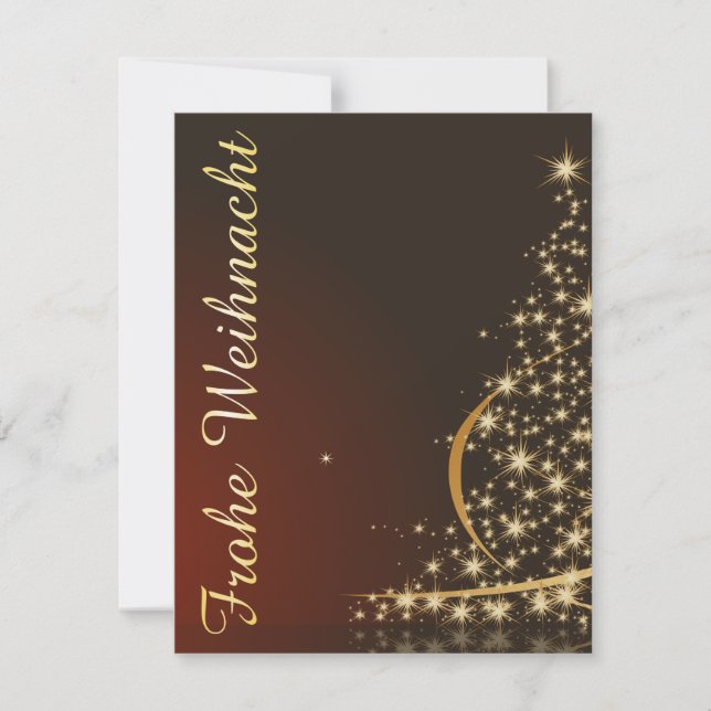 Rött julmotiv med gyllene julgran inbjudningar (Framsida)