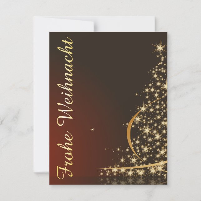 Rött julmotiv med gyllene julgran inbjudningar (Framsida)