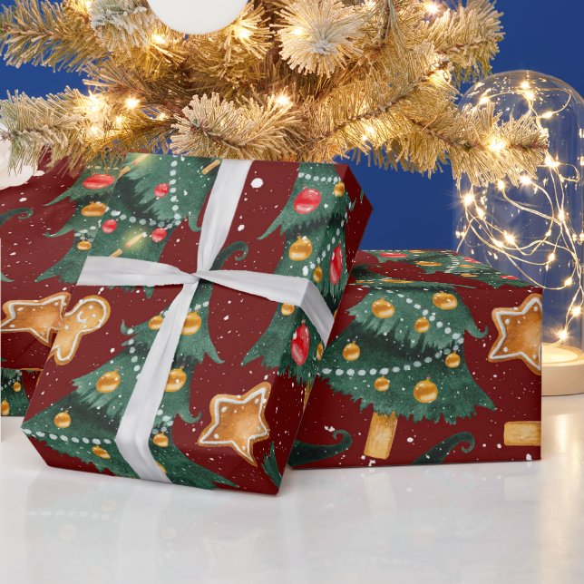 Rött julpapper med julgranar (Helgdagar)