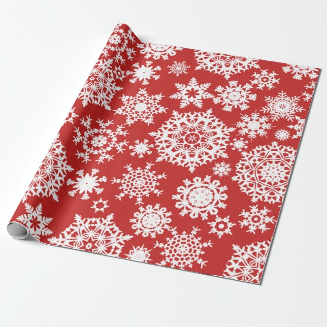 Rött julSnowflakemönster som slår in papper Presentpapper (Utrullad)