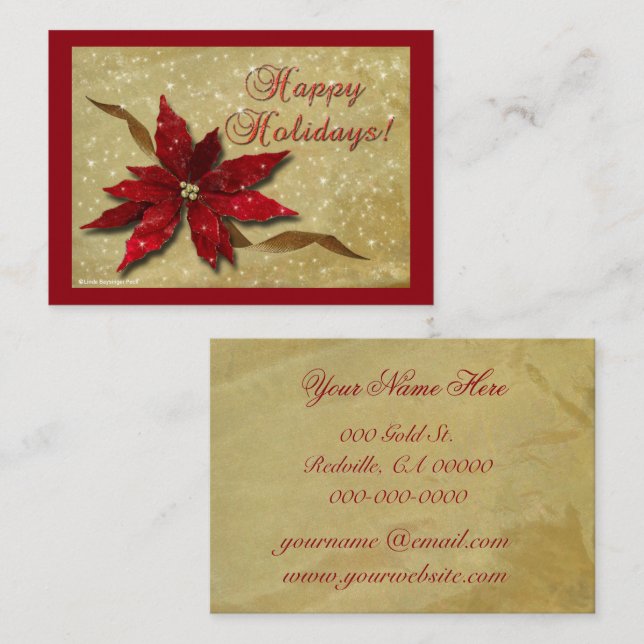 Rött julstjärnaguld visitkort (Fram/baksida)