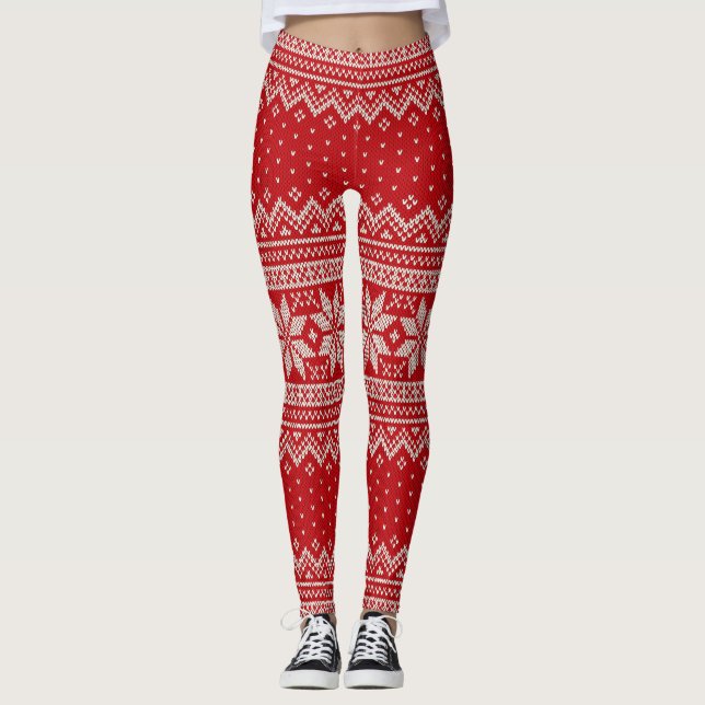 RÖTT jultröjastickmönster - Leggings (Framsida)