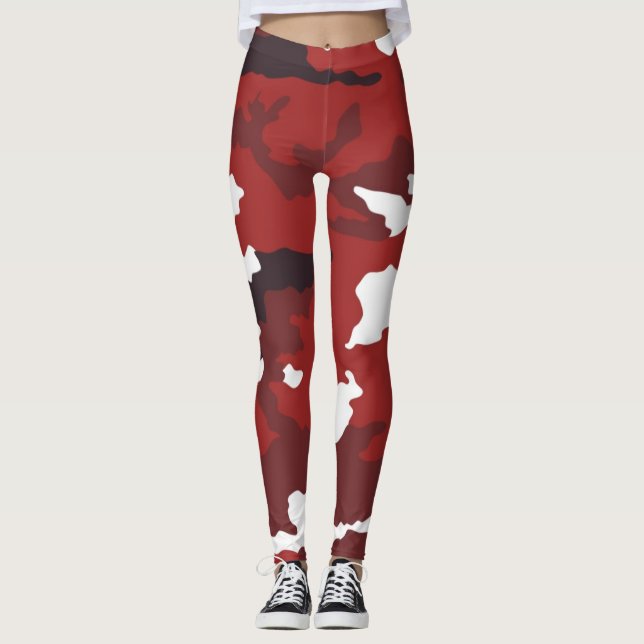 Rött kamouflage-mönster rosa vinröd kamouflage leggings (Framsida)