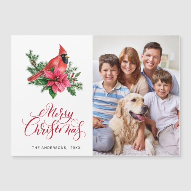 Rött kardinaljulkort, magnetkort Helgdag (Framsida)