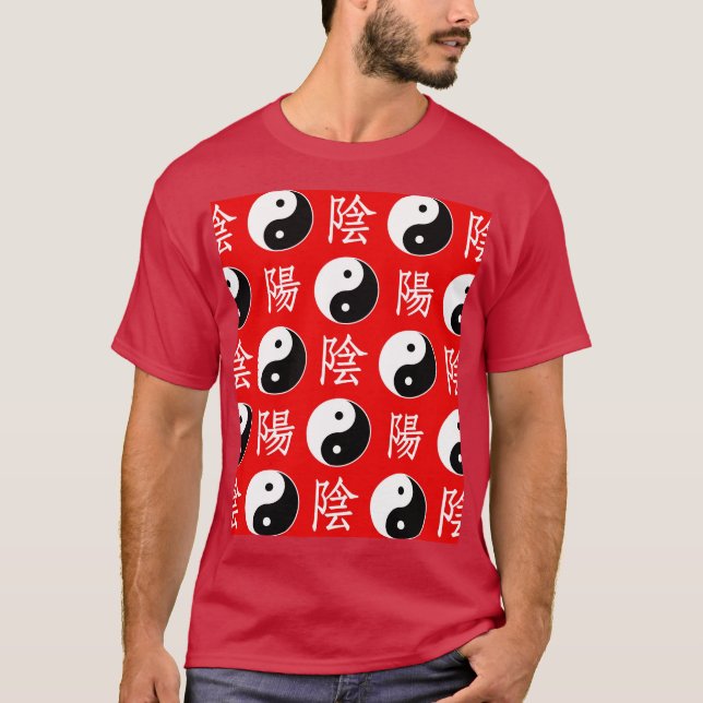 Rött kinesiskt Yin Yang-mönster T Shirt (Framsida)