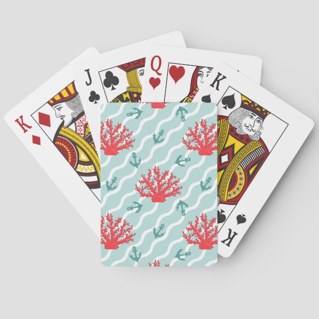 Rött korallmönster 1 spel kort (Baksidan)