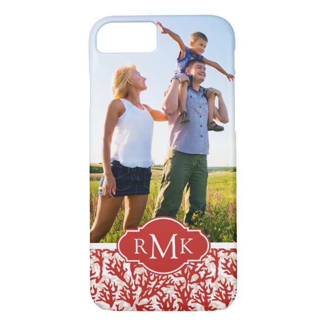 Rött korallmönster | din foto & Monogram Case-Mate iPhone Skal (Baksida)