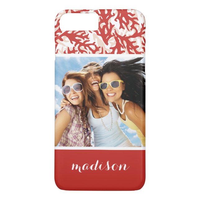 Rött korallmönster | Ditt foto & namn Case-Mate iPhone Skal (Baksida)