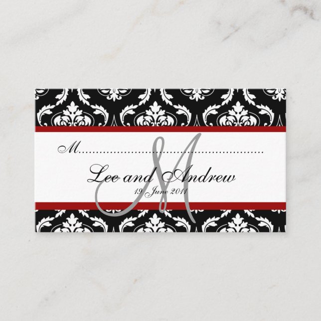 Rött kort för elegant Damask-bröllop (Framsida)