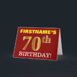 Rött kort för födelsedag "för 70th FÖDELSEDAG" för<br><div class="desc">Denna design för födelsedaghälsningkortet presenterar en meddelandenågot liknande"FIRSTNAMES 70th FÖDELSEDAG! " med "70th" ha en utseendemässig faux-/efterföljdguld-något liknande färg. Mottagarens namn på bekläda kan vara personligen, och beklädabakgrunden är färgat rött. Den presenterar också ett meddelande för personligfödelsedaghälsning på insidan. En något liknande för födelsedaghälsningkort detta kunde kanske vara fallen för...</div>
