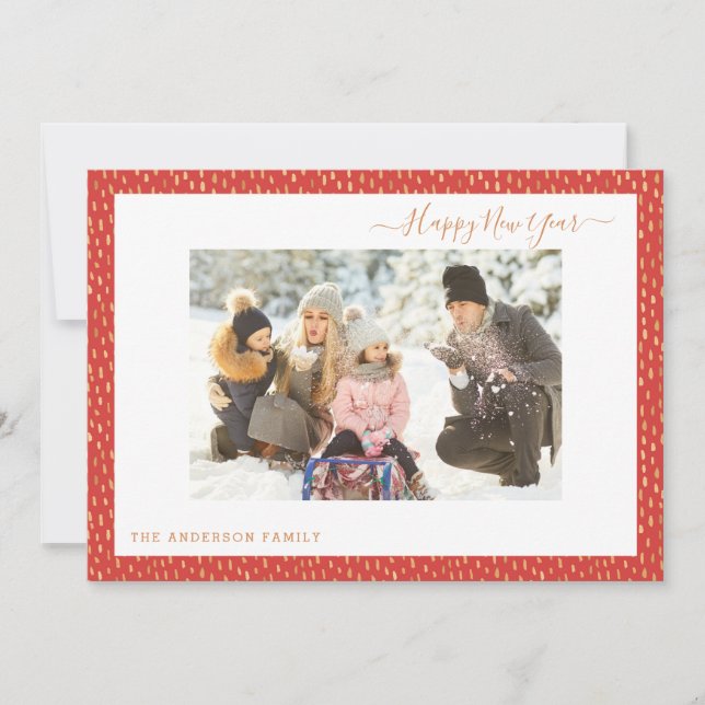 Rött kort för Gott nytt år Modern Elegant - enkelt (Framsida)