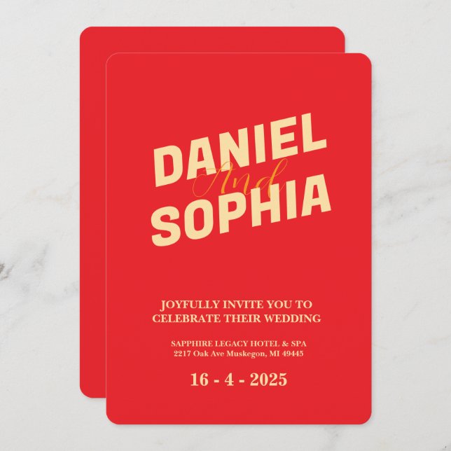 Rött kort för inbjudan till Retro-bröllop (Fram/baksida)